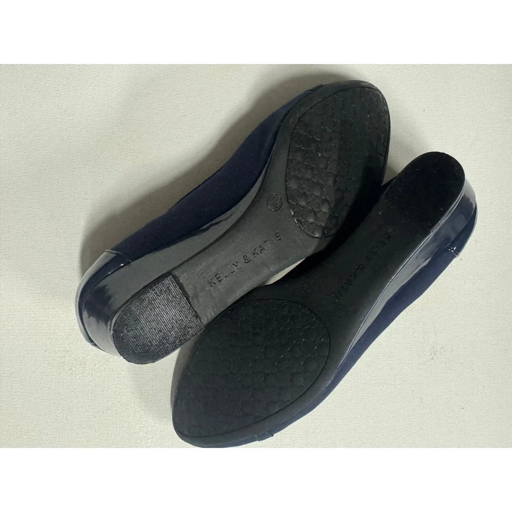 Kelly & Katie Saben Navy Cap Toe Wedge Pumps Women's US 8.5 Stretch Microsuede